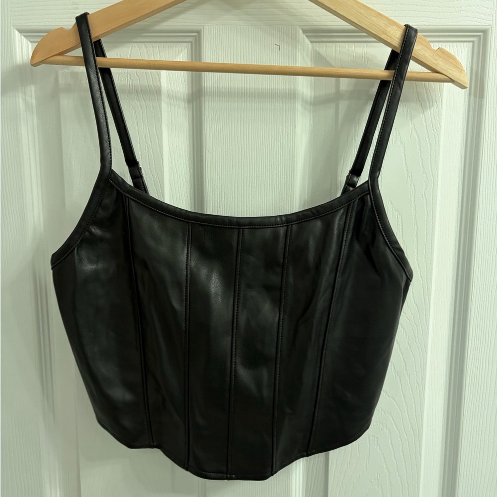Sleek Black Women's Faux Leather Crop Top/Corset
